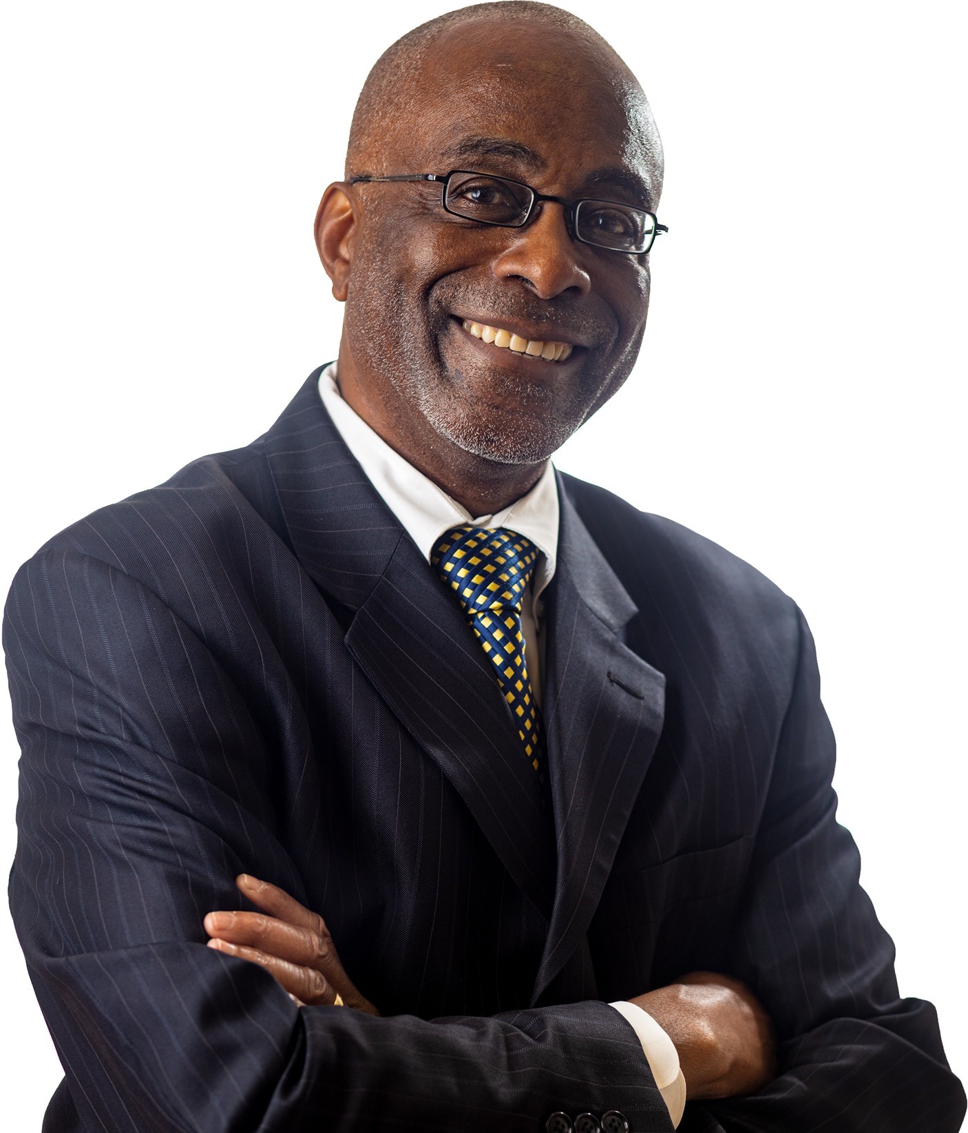 Image of Joe D Feaster, Jr., a Black attorney wearing a suit and tie, with glasses, with minimal facial hair